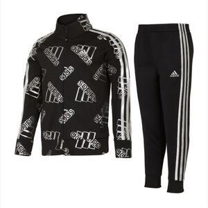 Adidas Kids Black and Silver Tracksuit